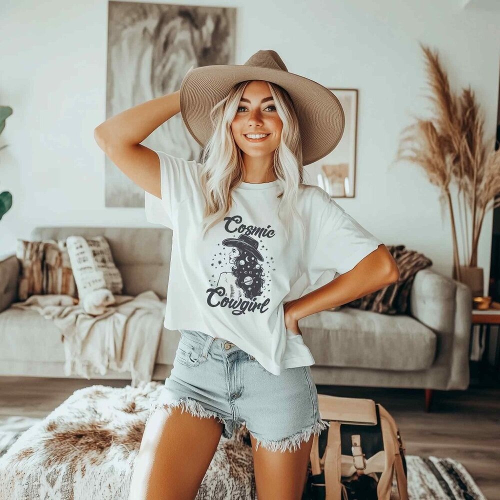Cowgirl Vintage Style White Graphic Short Sleeve Tee